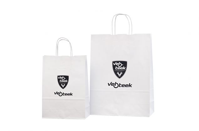 Hyvin suunnitellut ja k�yt�nn�lliset valkoiset paperikassit. Minimitilausm��r� omalla painatuksel