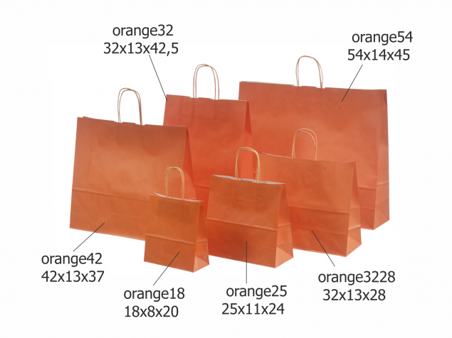 Oransje papirposer med tvunnet hank og flott design