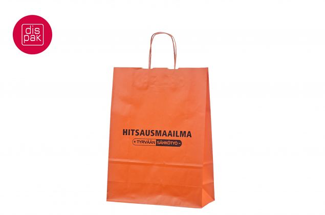 oransje papirpose med logo 