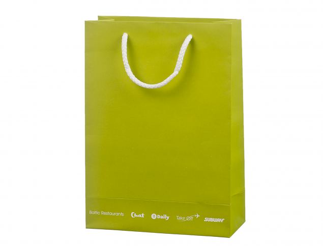 Lekkert utformet papirpose av hy kvalitet. Velg mellom flere ulike strrelser. Minstebestilling m