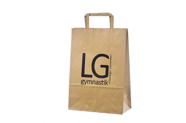 Snygg ekologisk papperskasse med platta handtag i hg kvalitet. Kan skrddarsys med personlig logg