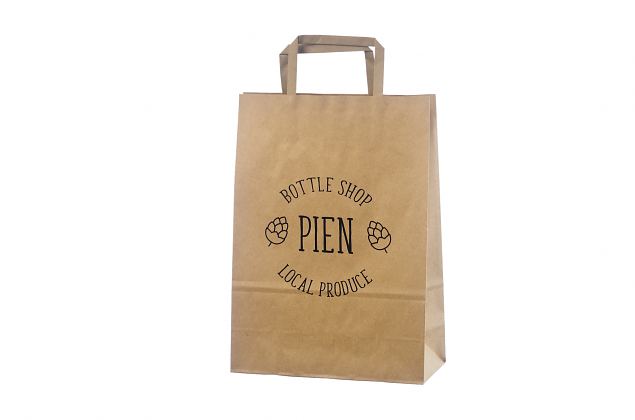 Elegant ekologisk papperskasse med platta handtag i hg kvalitet. Kan fs med personligt tryck. Fl