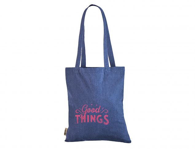 Sinised mbertdeldud puuvillast kotid, millel pikad sangad. Trkiga kottide miinumum kogus on 50