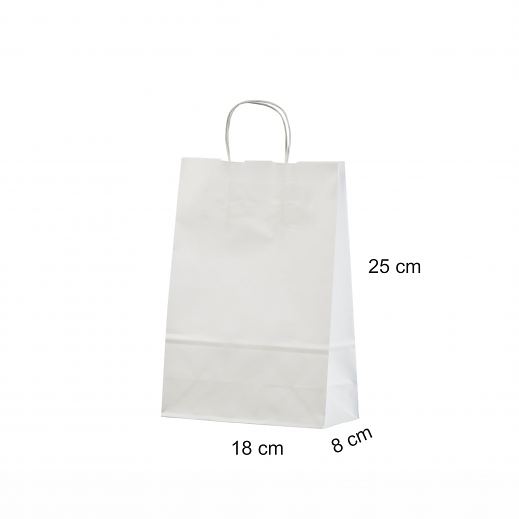 Valge paberkott mtudega 18x8x25 cm