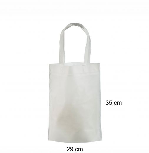 Valkoinen non-woven kassi 29x35+11 cm